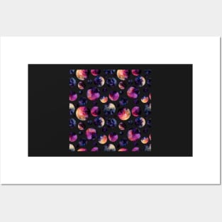 Watercolor Bright Pink Nebula and Polka Dots Posters and Art